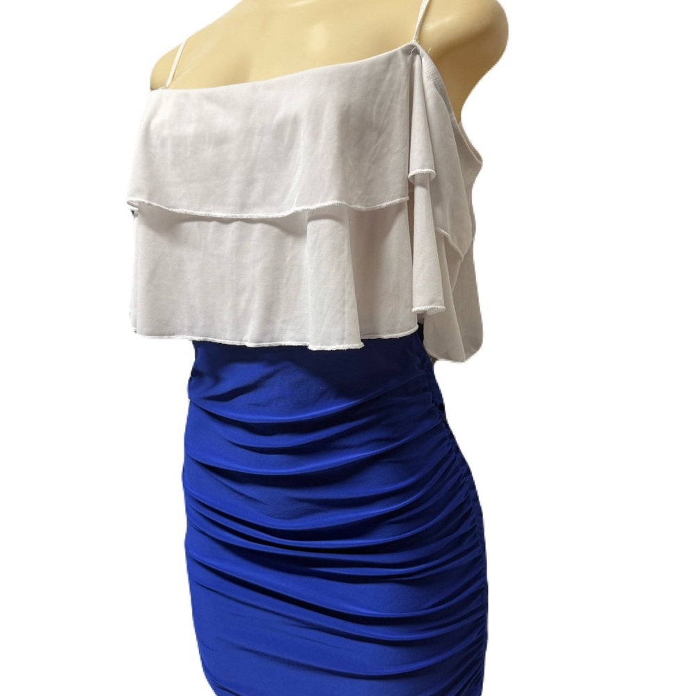 Chic Strapless Blue and White Dress